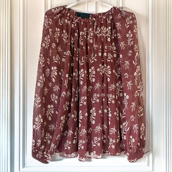 NILI LOTAN 100% Silk Floral Sheer Flowy Peasant Blouse in Multi Size L - Picture 2 of 13